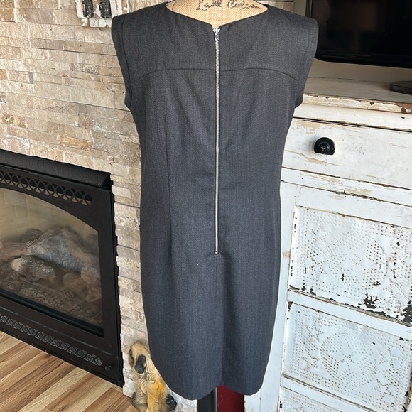 J Crew black label faux leather pocket wool blend shift dress charcoal gray zip - Picture 8 of 16